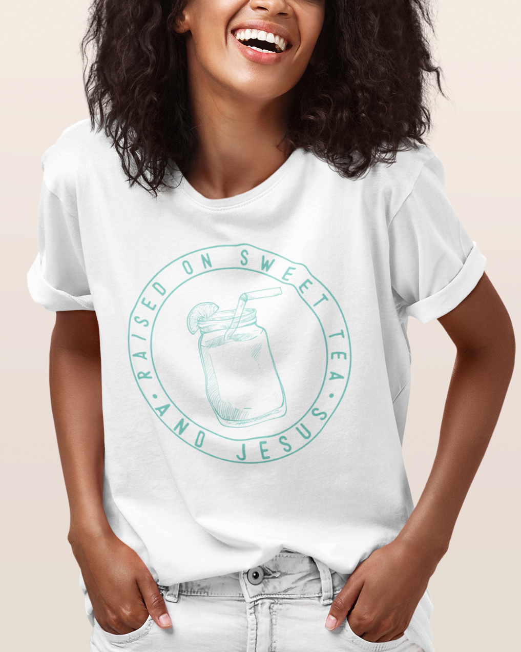 'Raised On Sweet Tea And Jesus' Lady's Tee