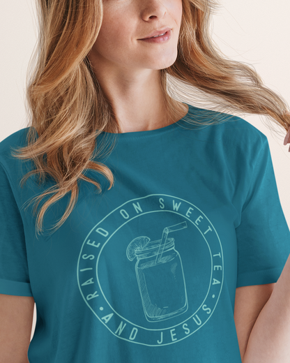 'Raised On Sweet Tea And Jesus' Lady's Tee